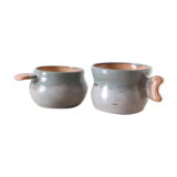 Set of 2 sandstone cups, artisanal pottery, vintage, 1980