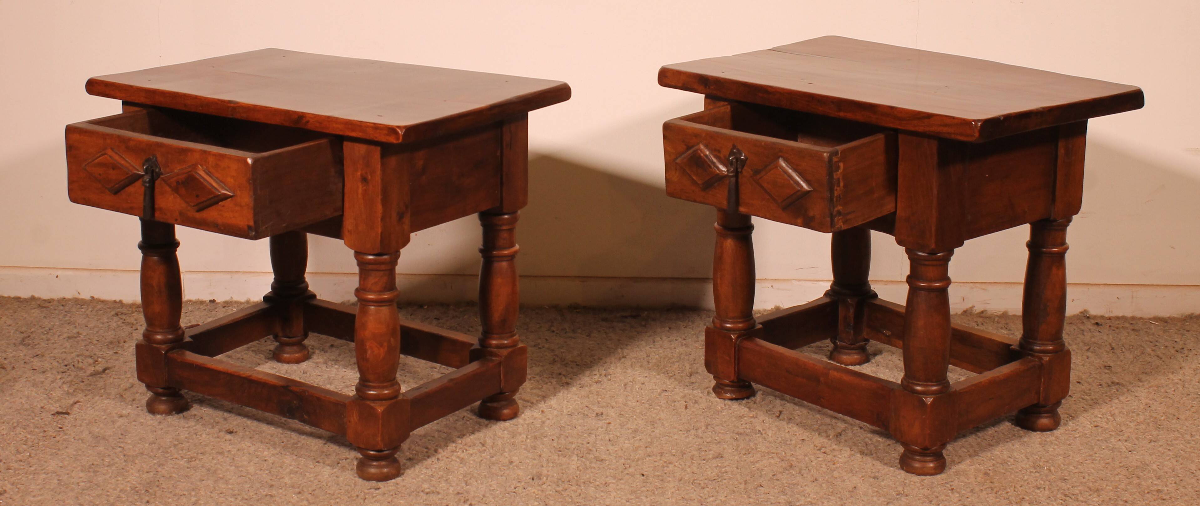 pair of Spanish walnut bedside tables