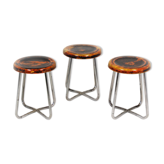 Bauhaus Chrome Tubular Steel Stools by Robert Slezak, 1930s, Set of 3