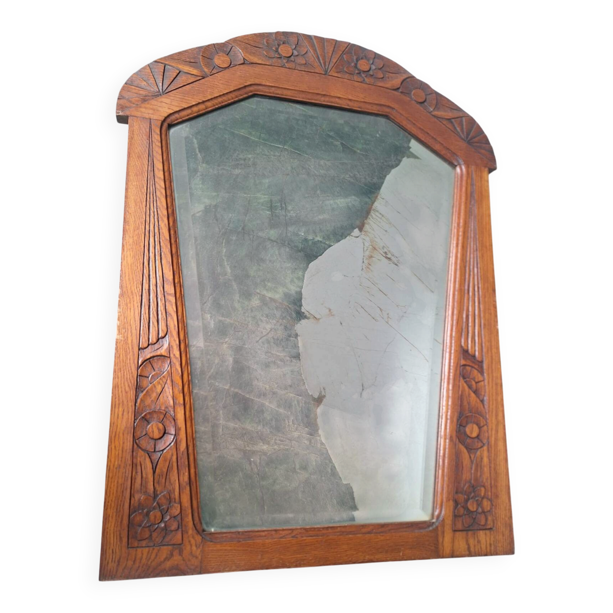 Large antique Art Deco mirror, retro vintage decoration.