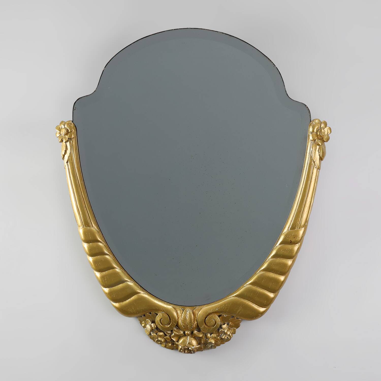 Oval Art Deco carved Gilt Wooden Mirror, France ca. 1920