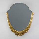 Oval Art Deco carved Gilt Wooden Mirror, France ca. 1920