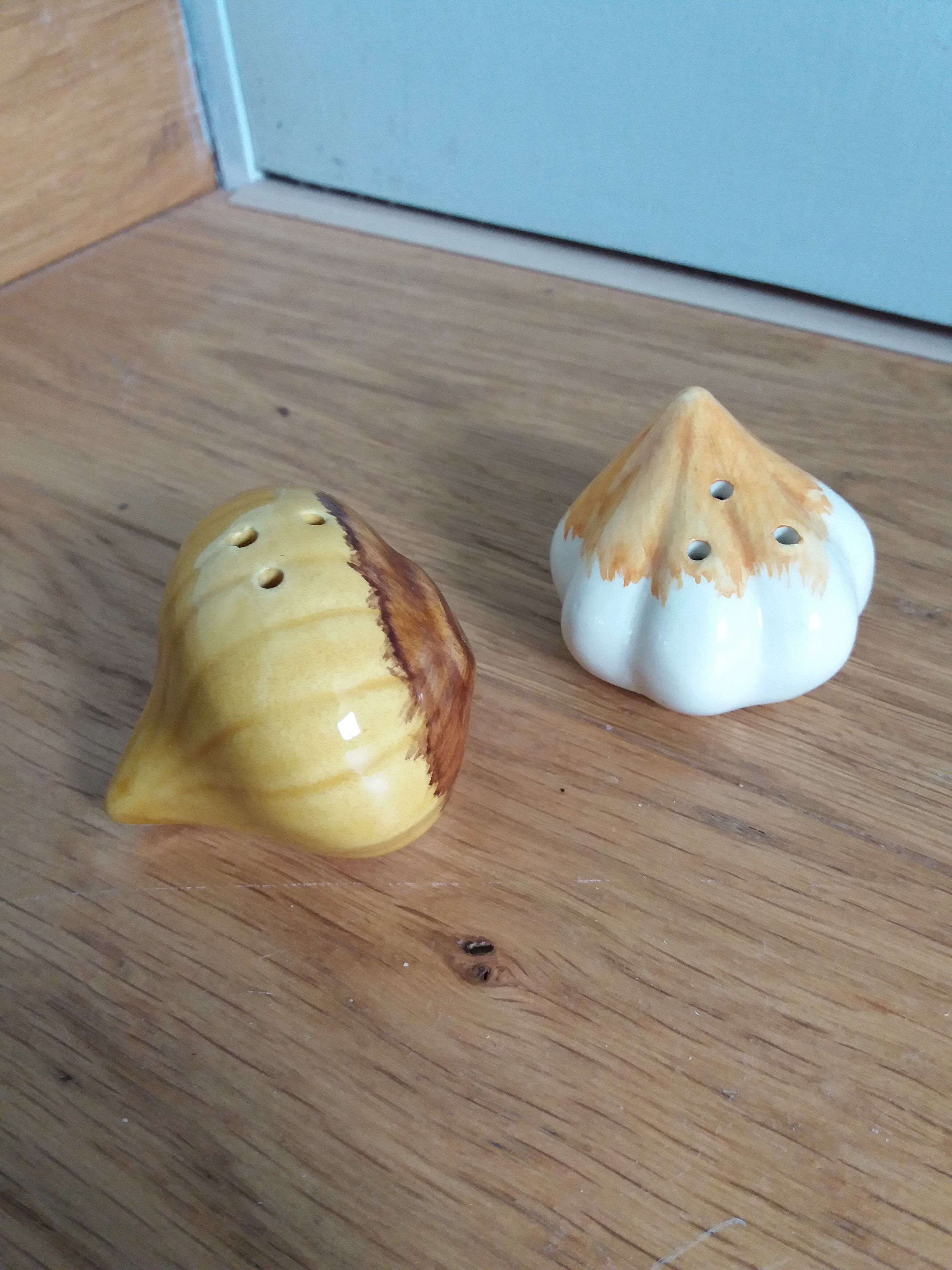 Pepper salt shaker shaped garlic and onion