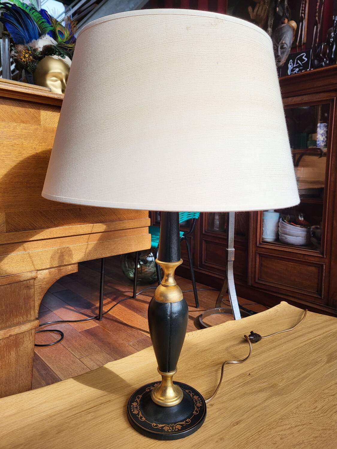 Vintage leather and brass desk lamp Le Tanneur