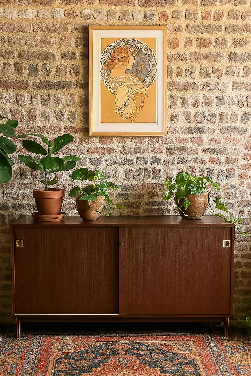 Vintage 1960s mahogany sideboard with sliding doors