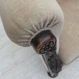 1960s, Danish wingback armchair, furniture velour, carved oak wood.