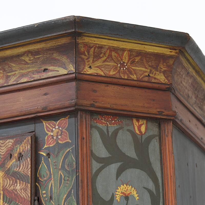 Rustic Farmhouse Folk Art Painted Bridal Cabinet 1834