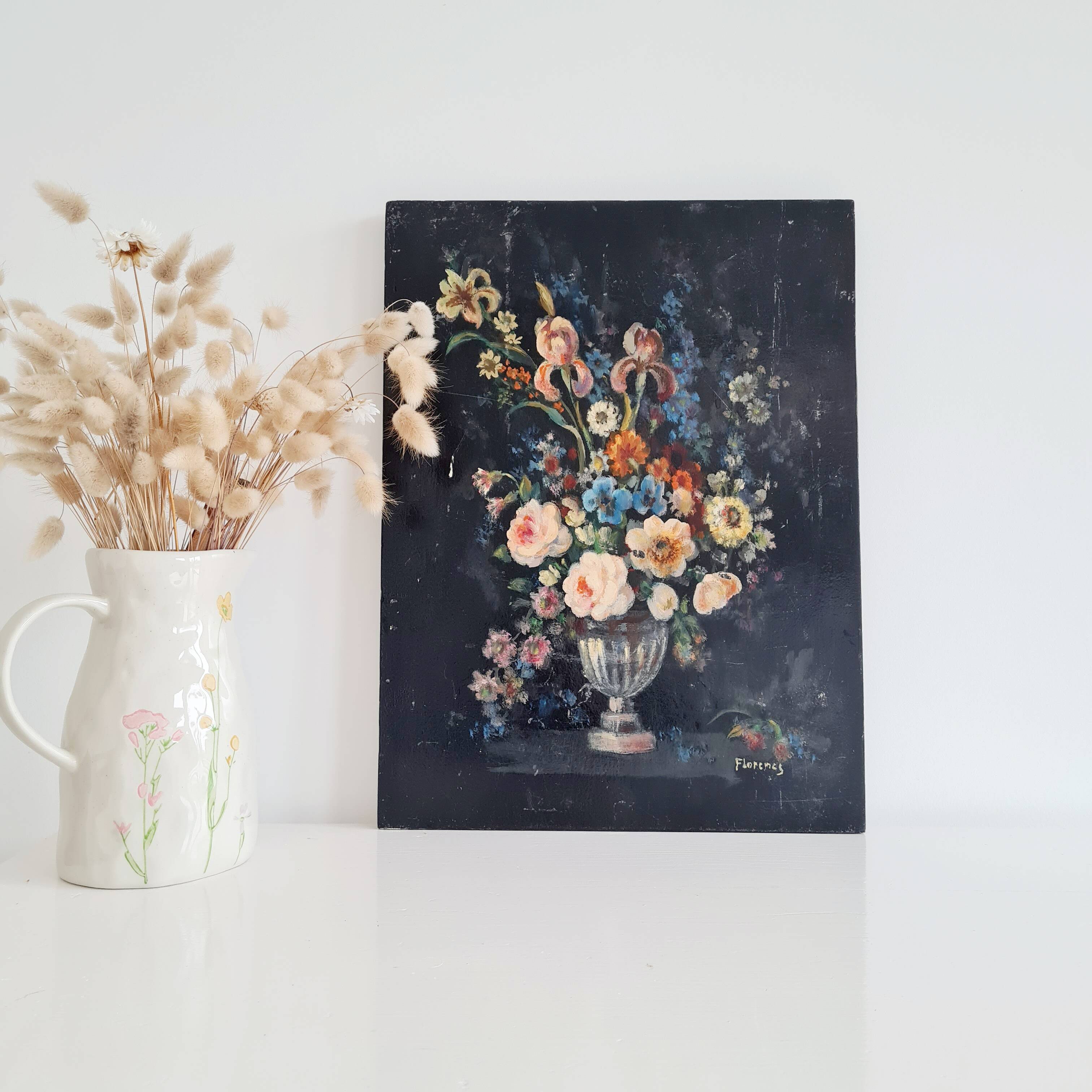 Old painting - bouquet of flowers