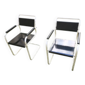 Pair of mid century iron and wood painted garden chairs