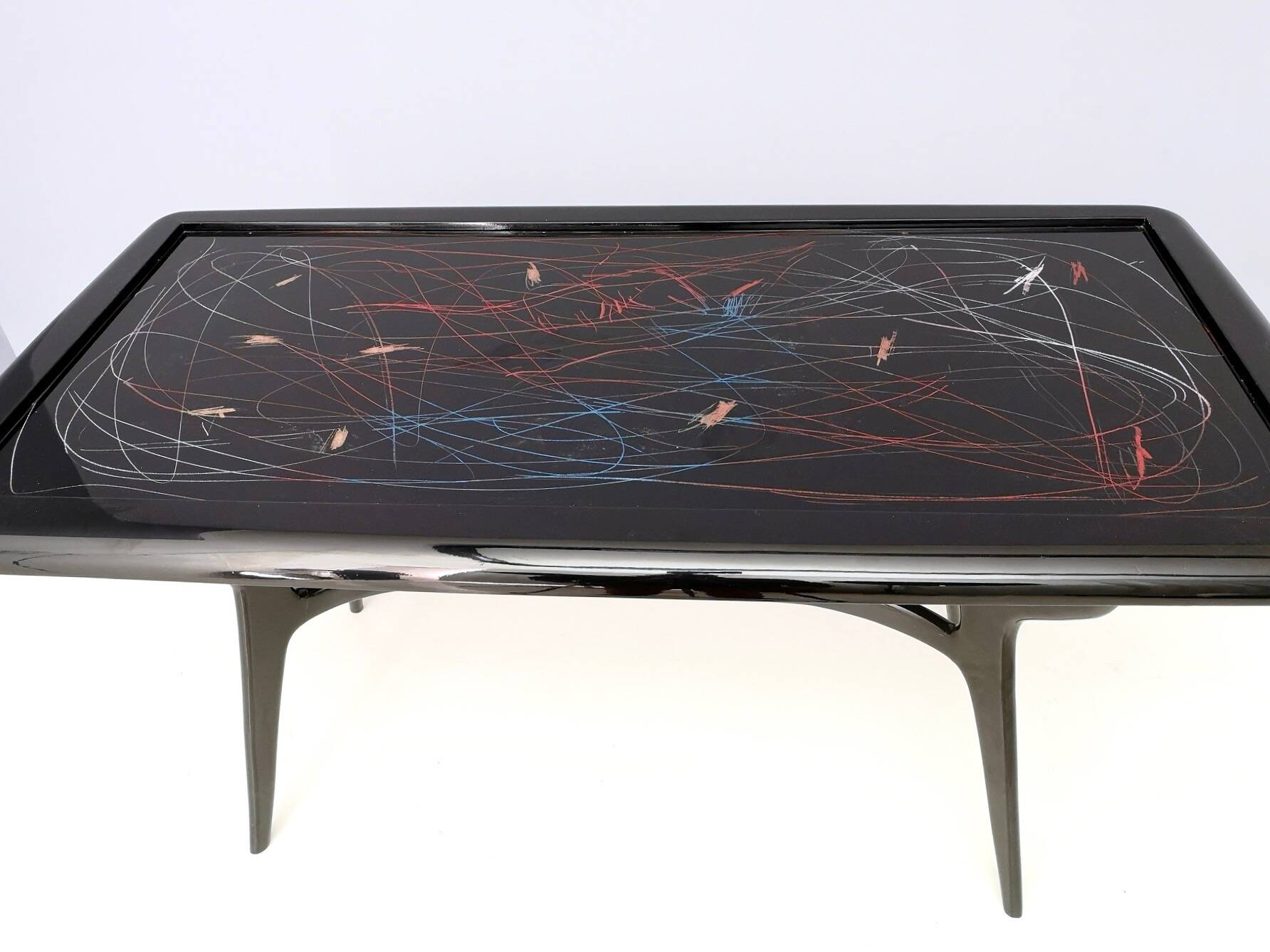 1950s Style Dining Table with Glass Top Lacquered by Enzio Wenk, Italy, 2019