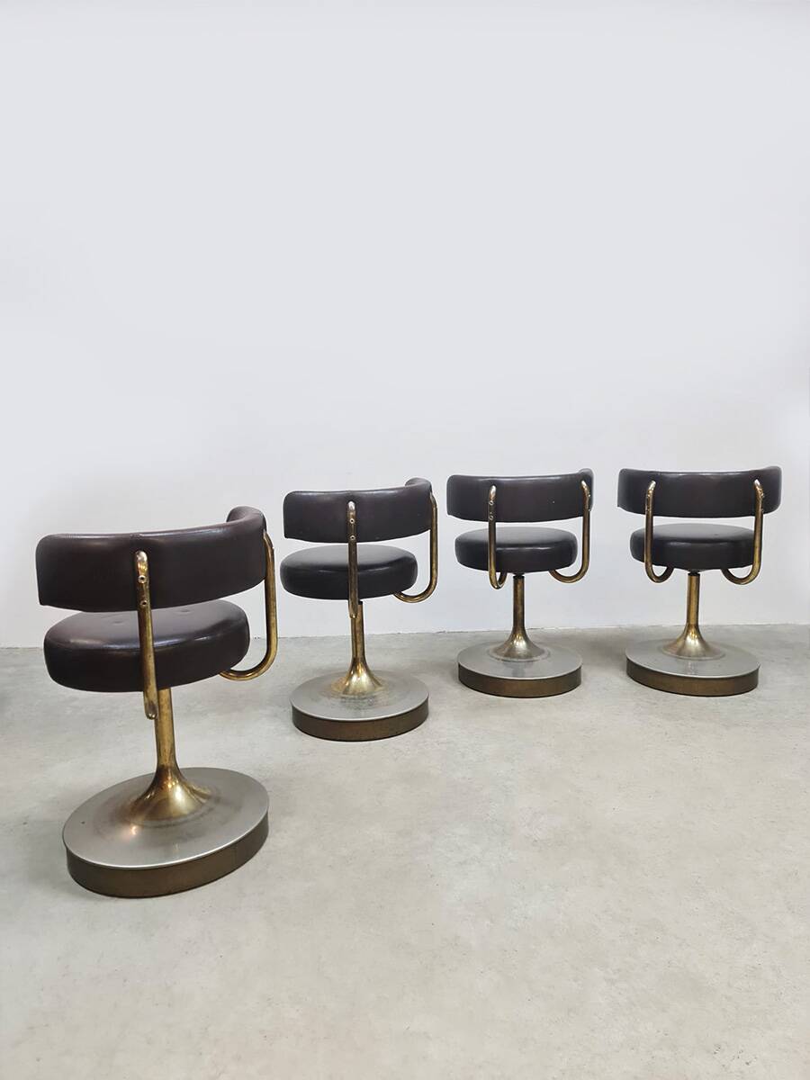 Vintage Swedish design low stools brown leather Borje Johanson