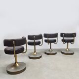 Vintage Swedish design low stools brown leather Borje Johanson