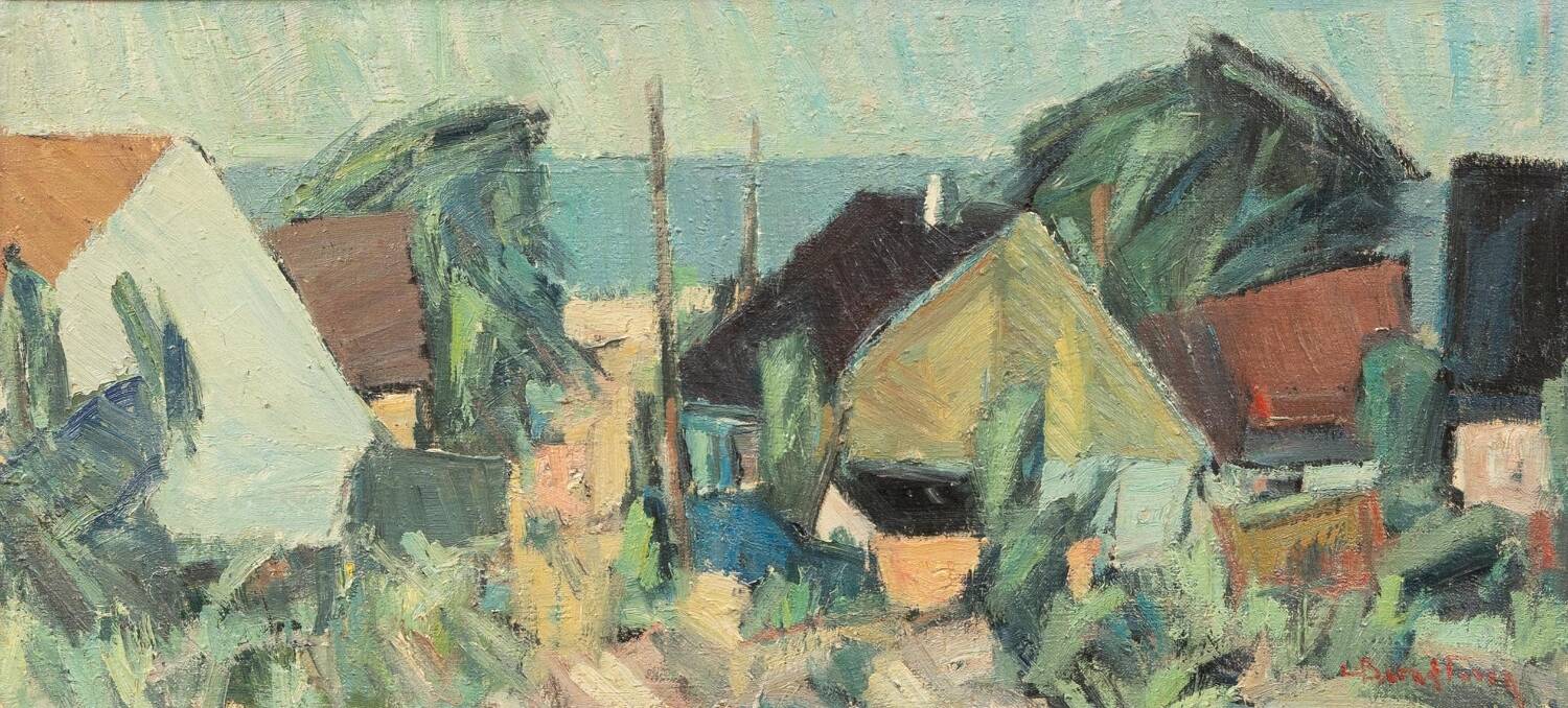 Swedish Oil on Canvas – “Fiskeläge” by Carl Berndtsson