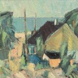 Swedish Oil on Canvas – “Fiskeläge” by Carl Berndtsson