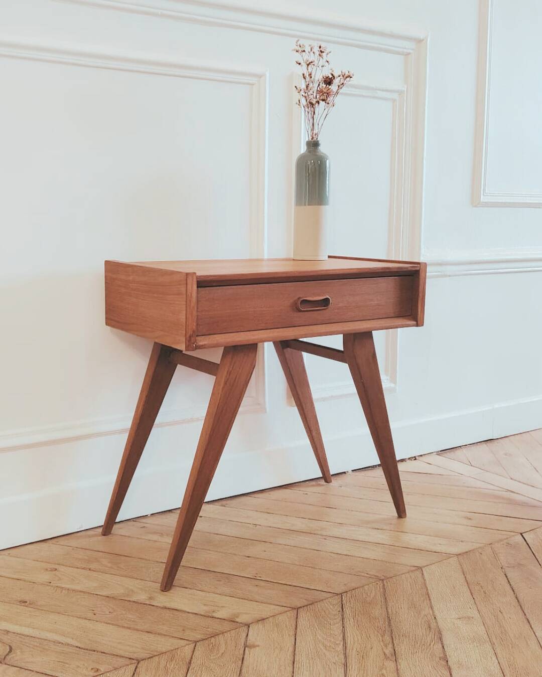 Renovated vintage Scandinavian style bedside table
