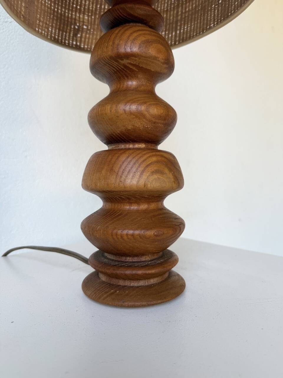1950s turned oak wood table lamp