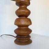 1950s turned oak wood table lamp