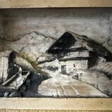 Carved and painted alpine tableau