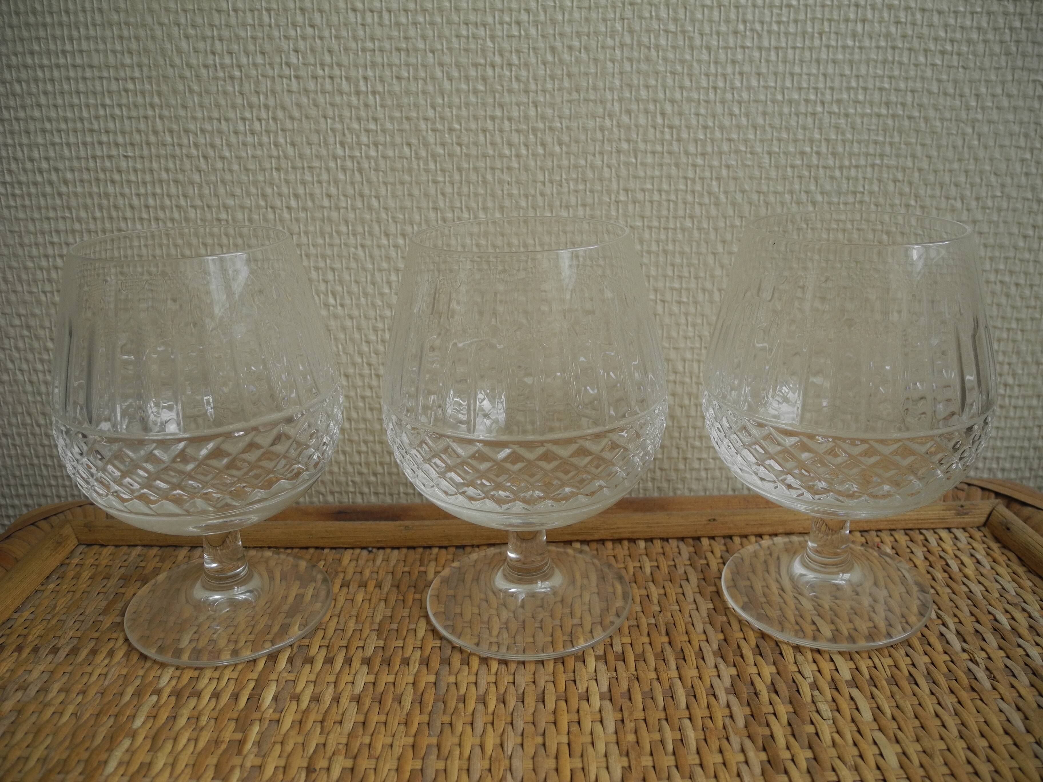 3 Lorraine crystal cognac glasses