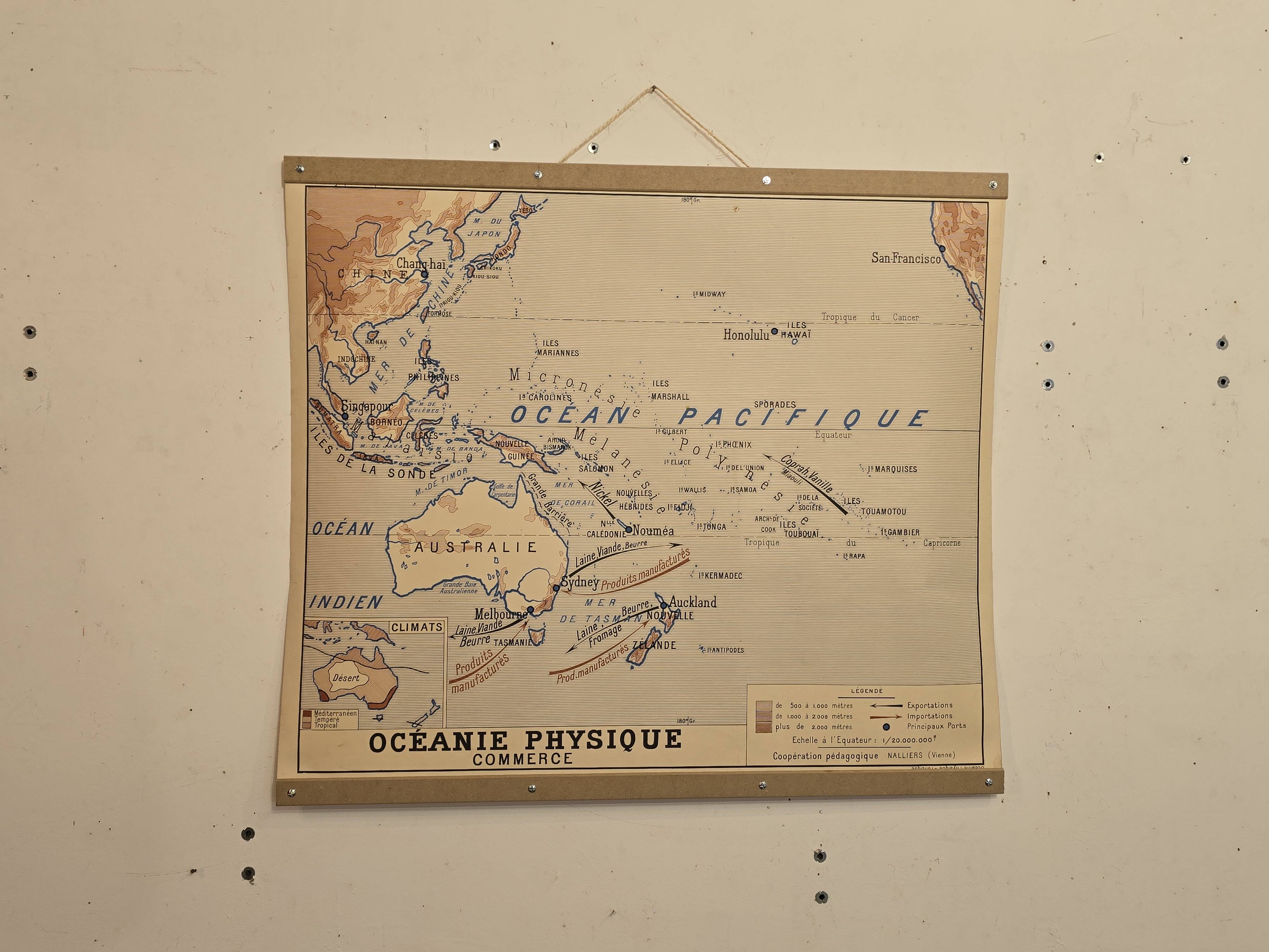 Old geography map school map Oceania political and physical co