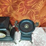 old Napoleon III marble fireplace surround with cups and pendulum