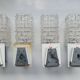 Four vintage chrome wall lights with square globes, Italian Targetti, 1970s