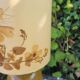 Handmade lamp in mustard glazed ceramic, vegetal lampshade