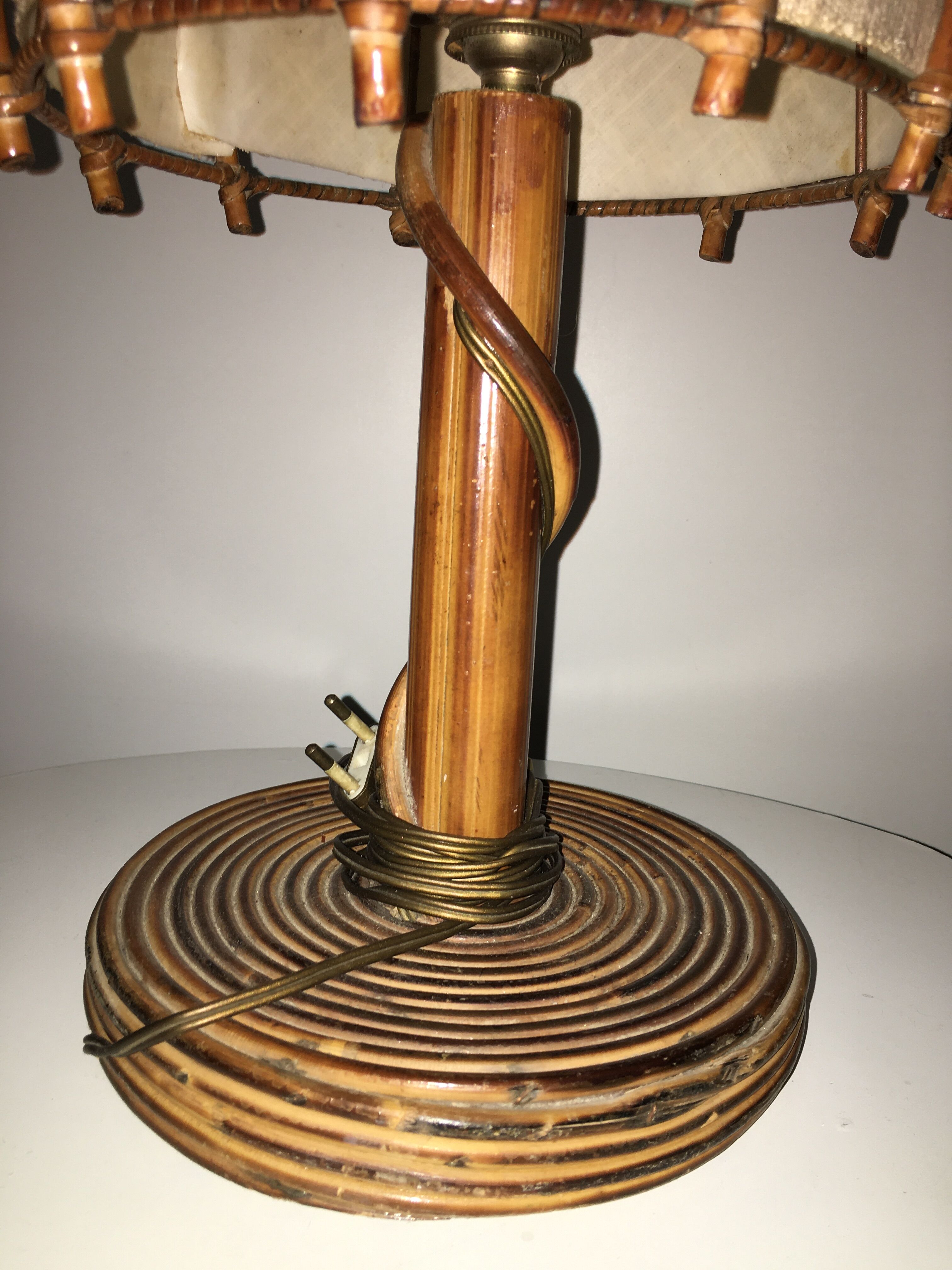 Vintage rattan table lamp and fabric