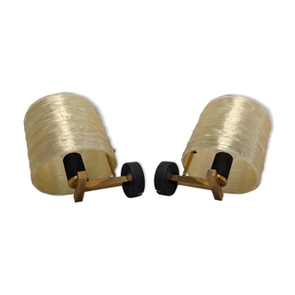 Pair of Arlus wall lights in mother-of-pearl and brass from the 50s/60s