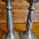 Pair of old Chinese candlesticks in engraved pewter