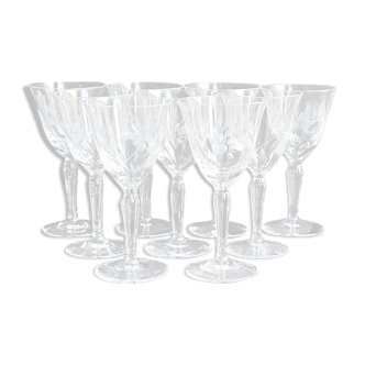 Wine glasses (9) - Art Nouveau - Blown and cut crystal - Frosted cut floral decoration