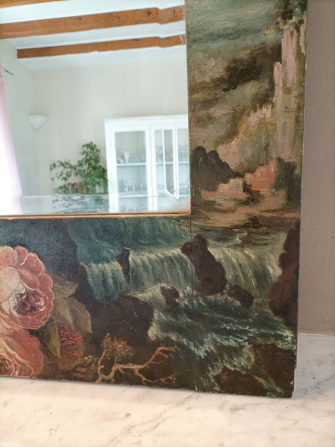 Wood paint on beveled mirror