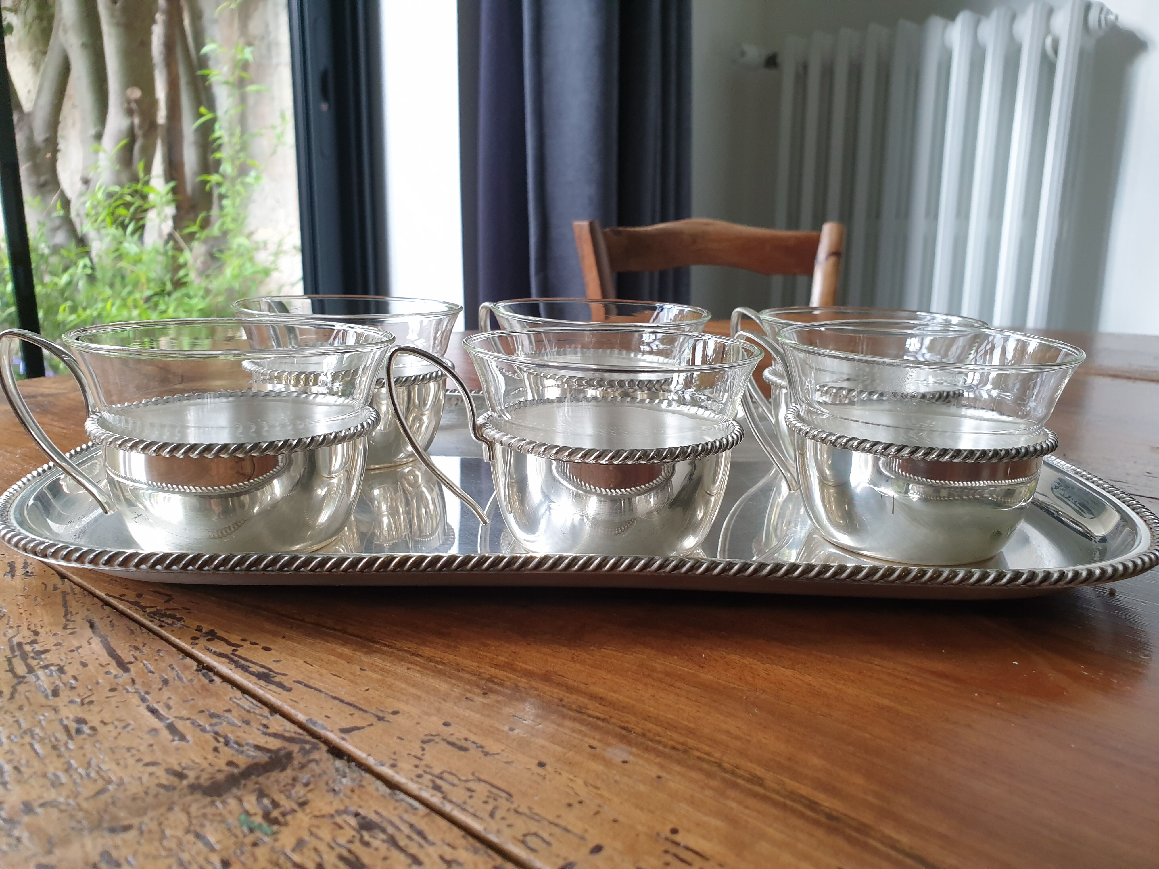 Silver coffee set and glass schott mainz 1970