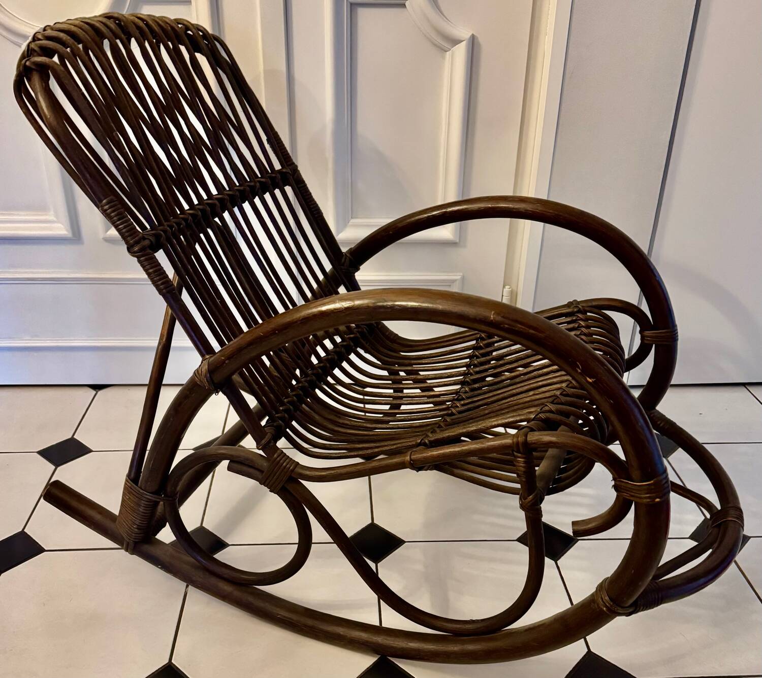 Bamboo and rattan rocking chair