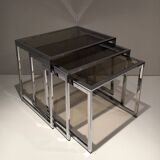 Set of 3 chrome nesting tables. Around 1970.