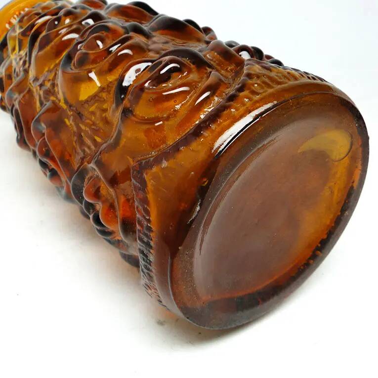 Vase Art Déco en roses, verre pressé orange, Huta Laura, Pologne, années 1970
