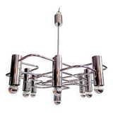 Chromed metal chandelier, design Gaetano Sciolari, 70s