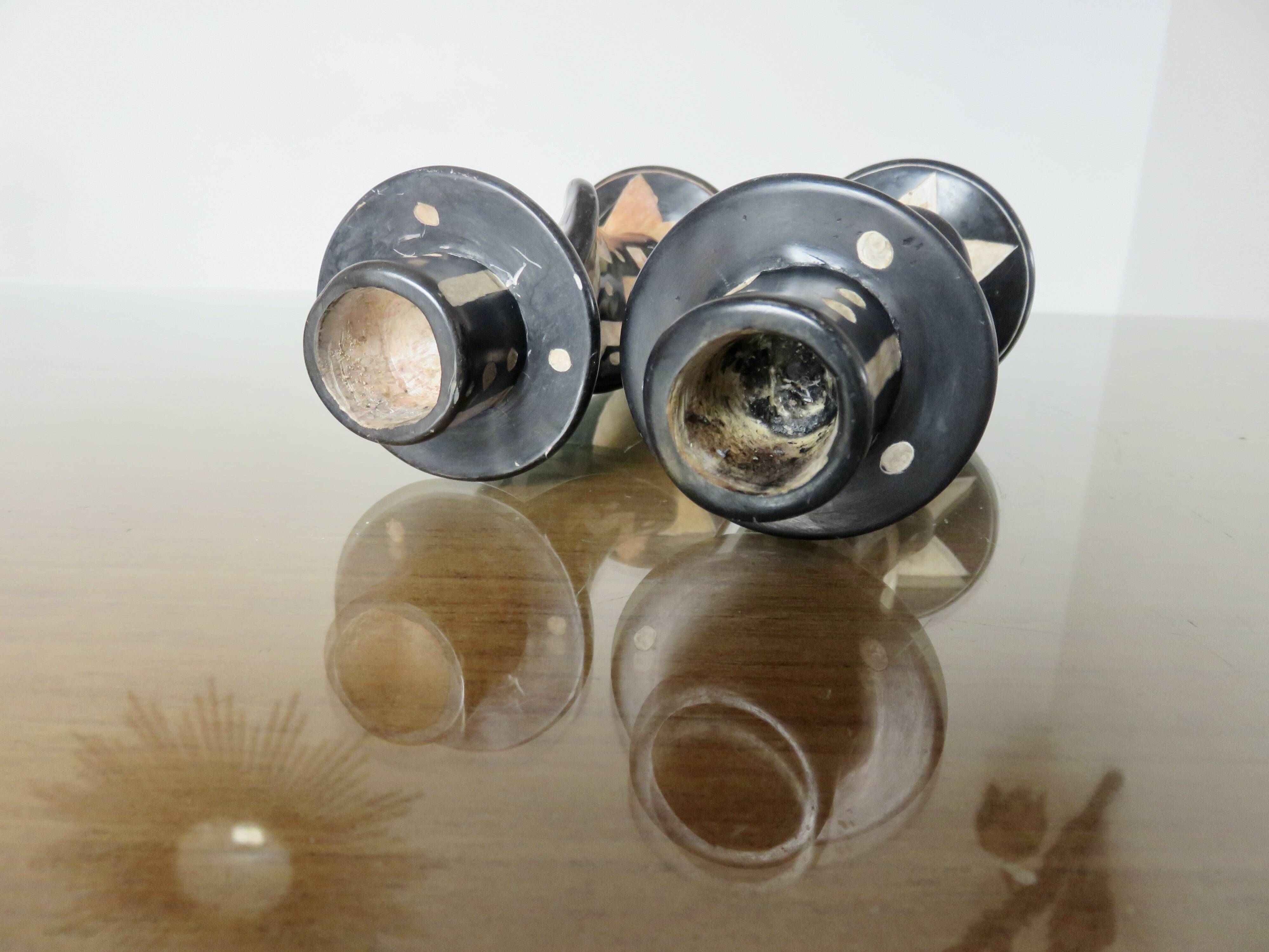 Pair of ethnic soapstone candlesticks, African craftsmanship 1980