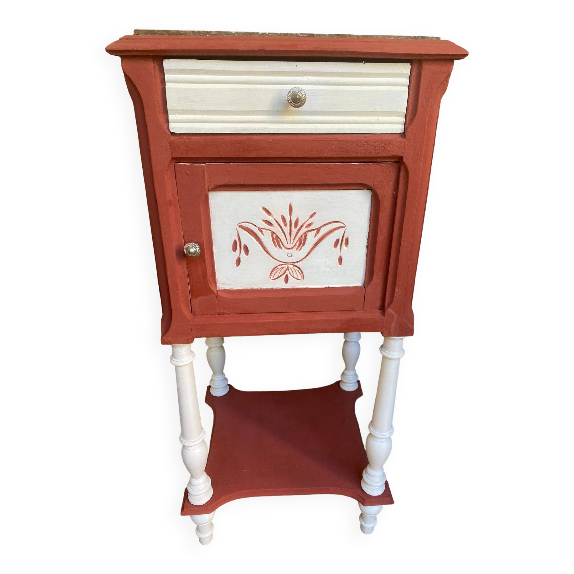 Vintage Lys Marble Wood Bedside Table