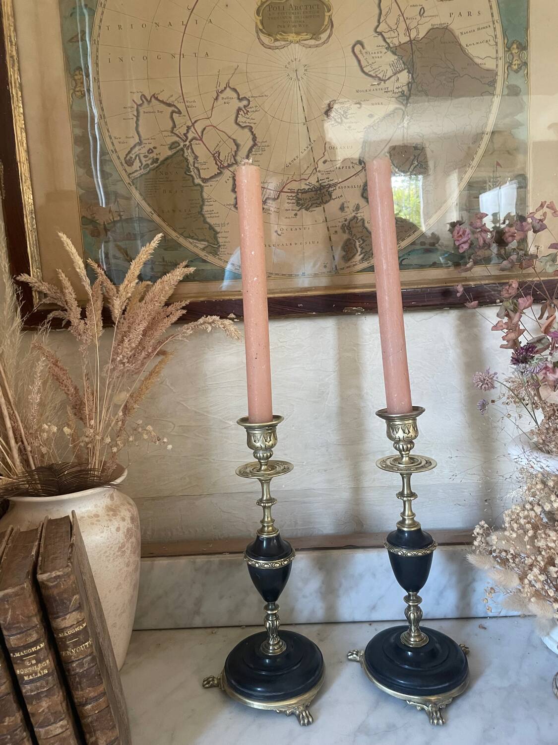 Pair of marble and brass candlesticks circa 1860