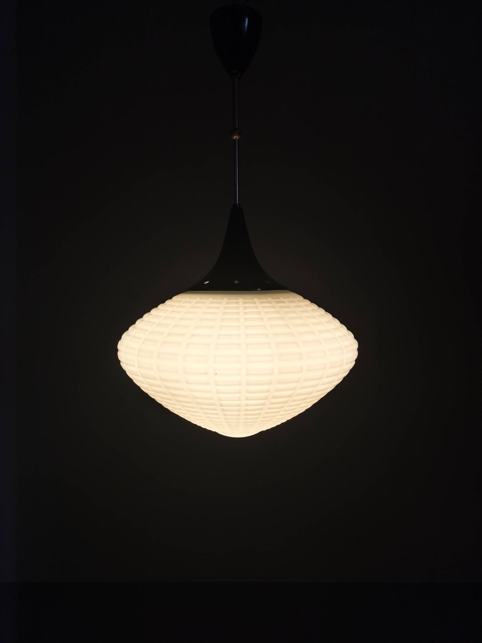 Adjustable Czech Pendant Light, Opaline Glass, 1970s