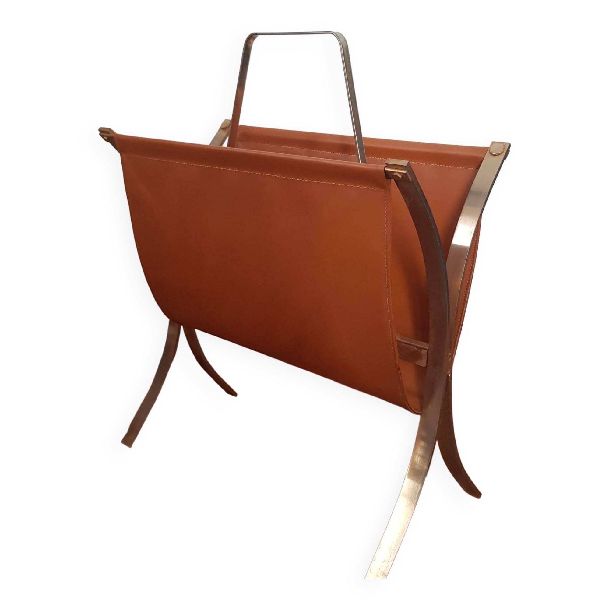 Camel leather and brass magazine holder