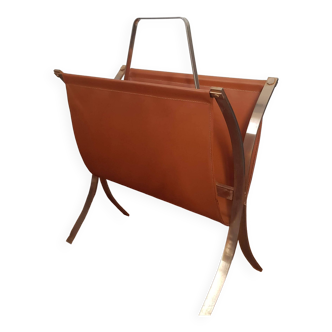 Camel leather and brass magazine holder