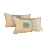 Pair of kilim-style antique canvas cushions woven, patched and hand-embroidered, and vintage fabric