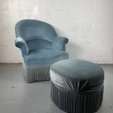 Blue toad armchair and its footrest