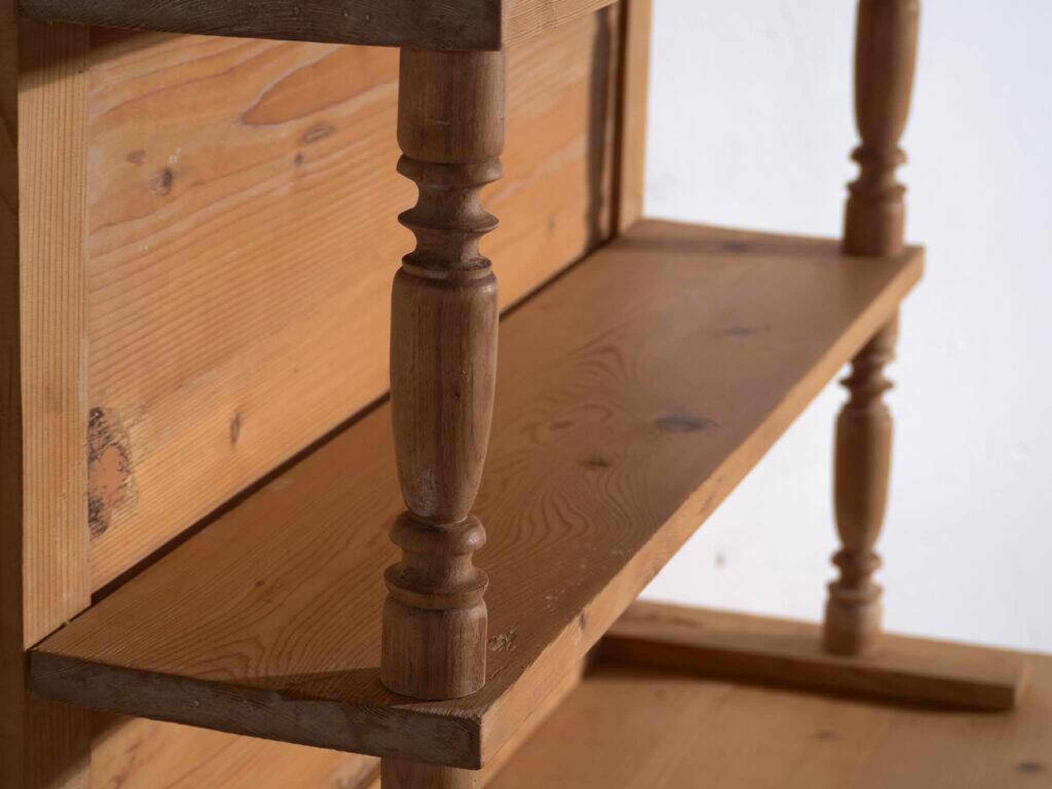 Antique pine dresser – European rustic furniture with shelves – circa 1940