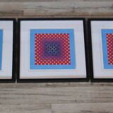 Trio Vintage Optical Art Tableaux - Victor Vasarely - Frames 40x40cm