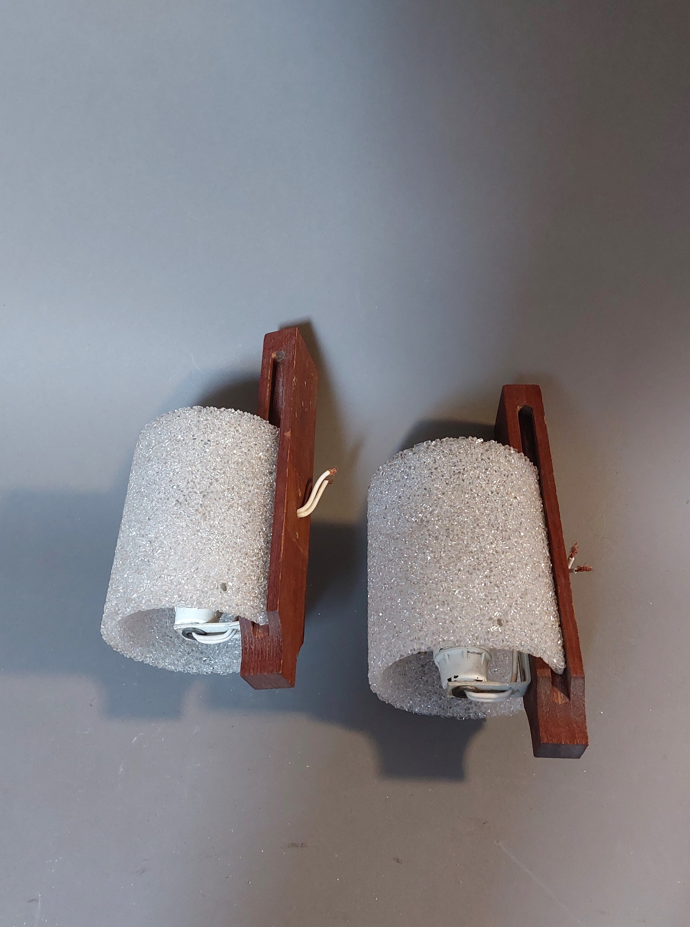 Pair of Scandinavian teak and perspex sconces Vintage 1960