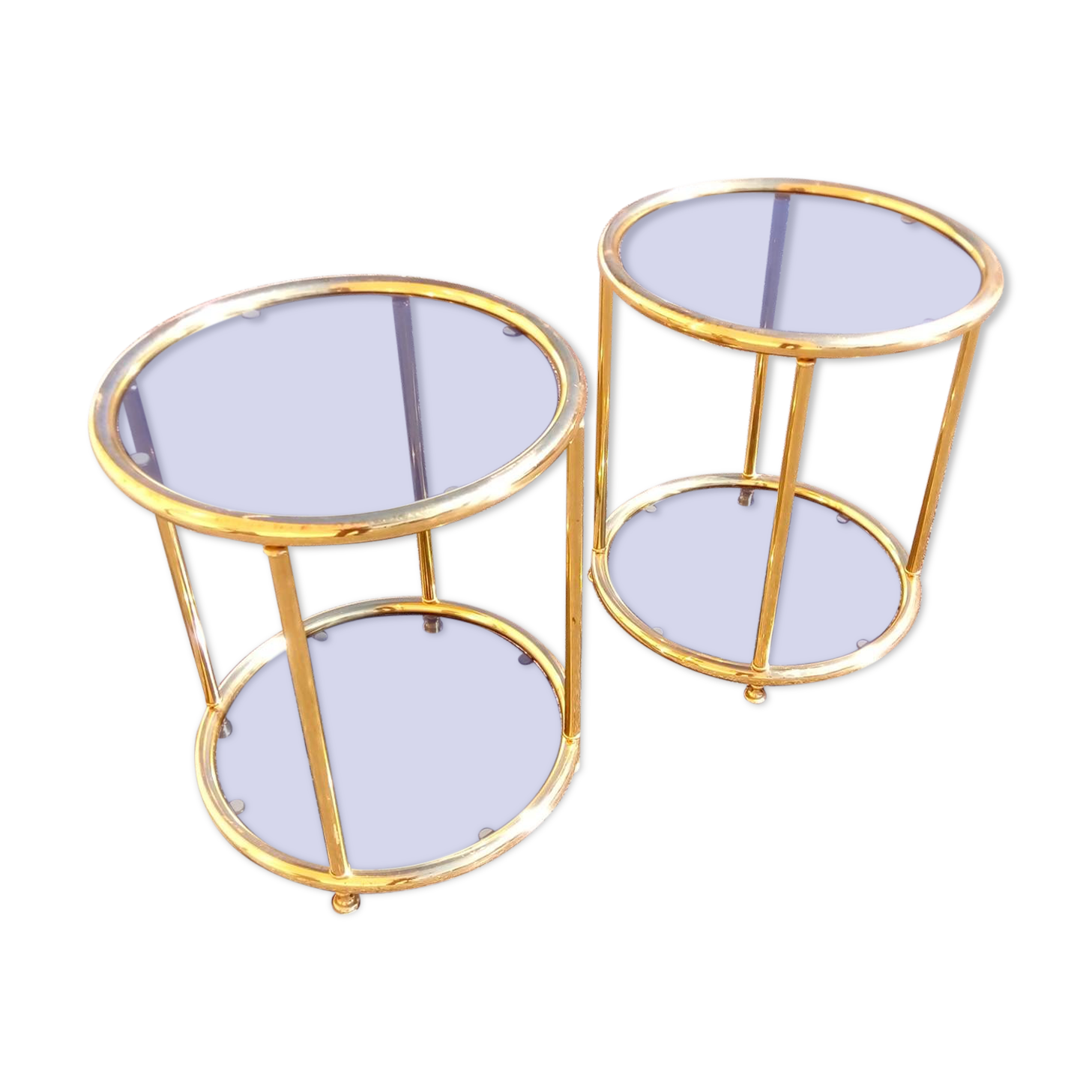 Pair of extra tables pieces of sofa gold metal 70s
