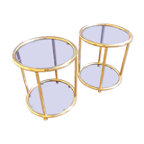 Pair of extra tables pieces of sofa gold metal 70s